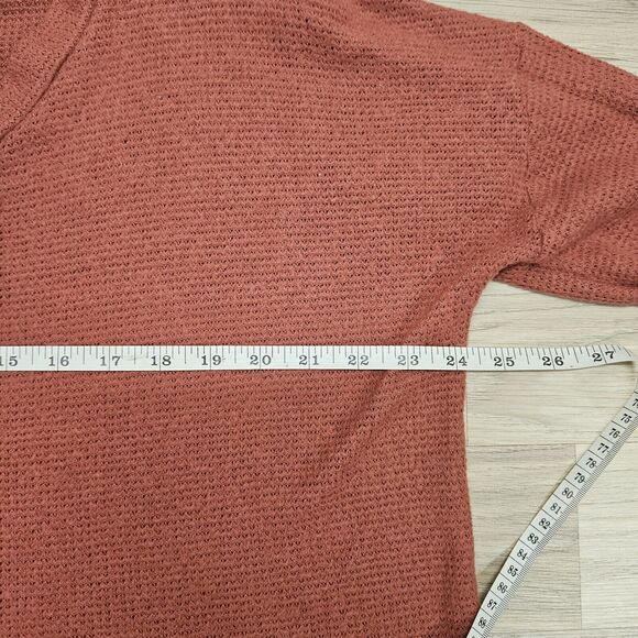 FANTASTIC FAWN Womens Rust Orange Waffle Knit  Henley Oversized Sweater Medium - Picture 5 of 7